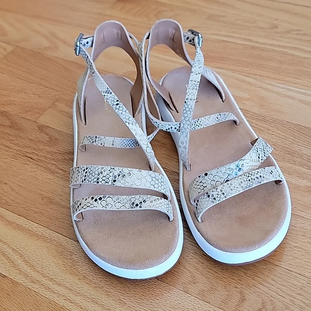 Clarks Leather Jemsa Strap Taupe Snake Sandals